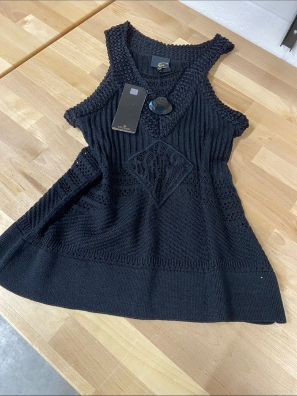 Just Cavalli Roberto Cavalli Knit Crochet Top Size 42 US 10-12 Black V Neck - Picture 3 of 8